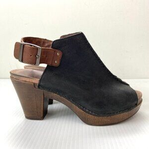 Dansko Reggie Peep Toe Heel Black Nubuck Leather Womens EU 38 US 7.5 8